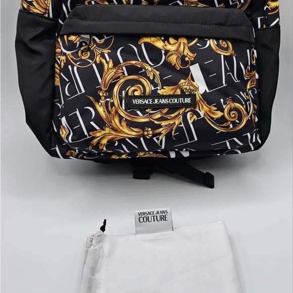 Versace Jeans Couture Logo Black And Yellow Baroque Print Backpack - Picture 3 of 11